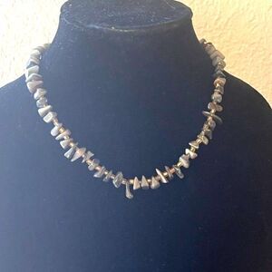 Vintage Grey Moonstone Chip Bead Natural Stone Boho Necklace 15"